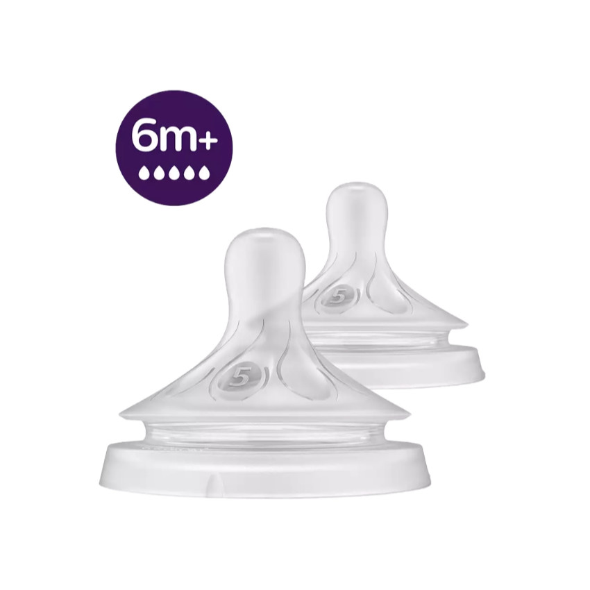 Lot de 2 tétines Natural 3.0 débit rapide 5 trous 6M+ - Transparent (Avent) - Image 1