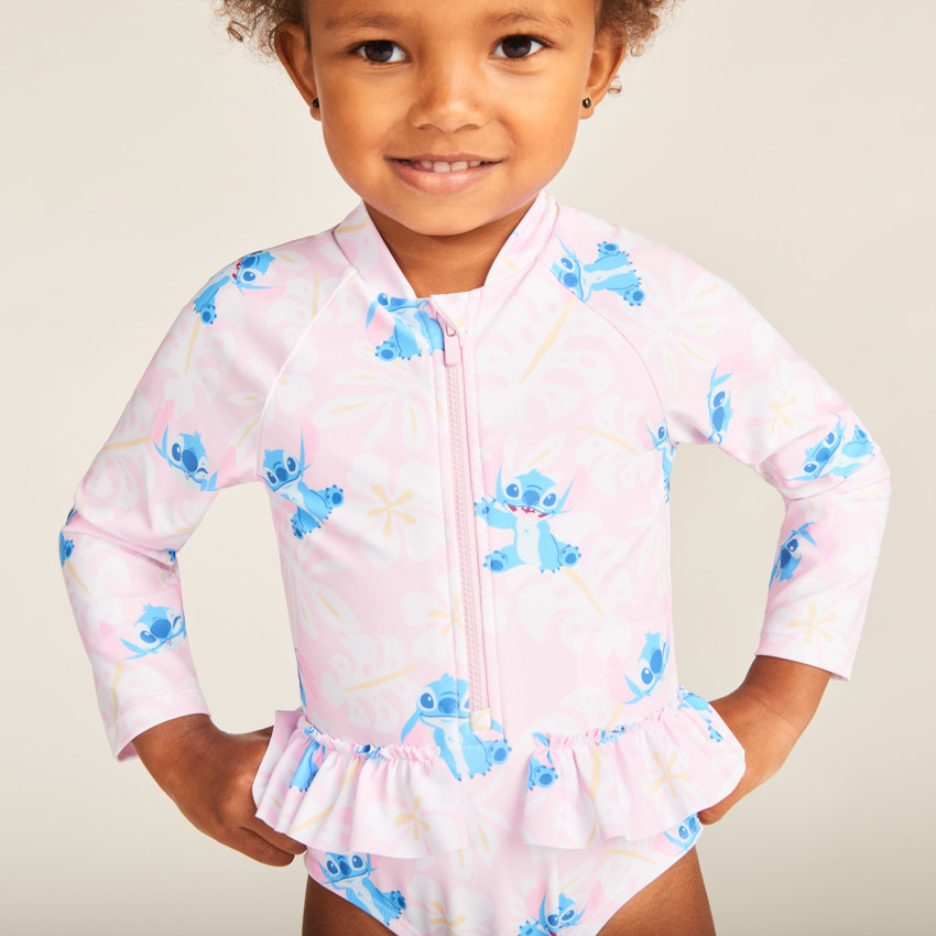 Maillot 1 pièce manches longues anti-UV imprimé Stitch Disney pour bébé fille 