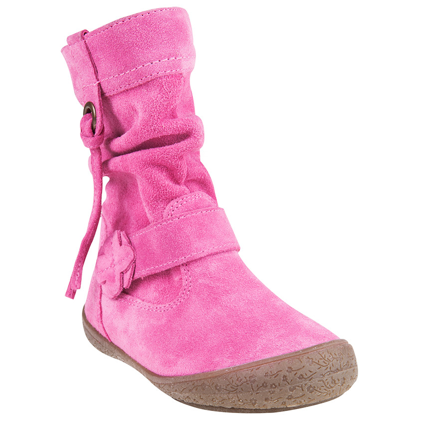 Bottines en cuir suédé avec lanière et fleur fantaisie