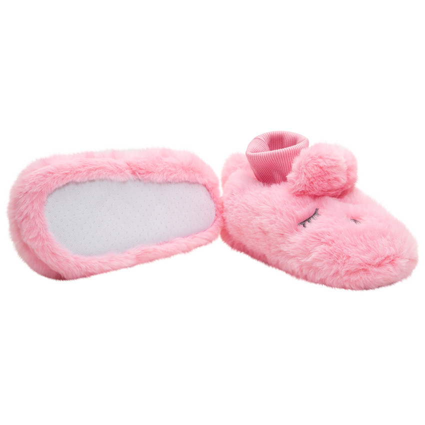 Chaussons peluche en fausse fourrure rose  