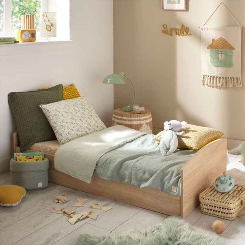 Lit évolutif Little Big Bed 140 x 70 cm Azur aspect chêne doré 