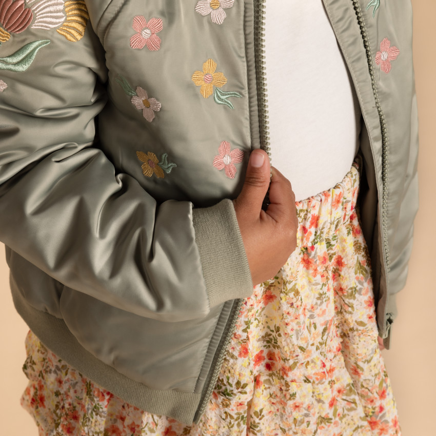 Bomber en toile satinée avec détails brodés pour fille  
