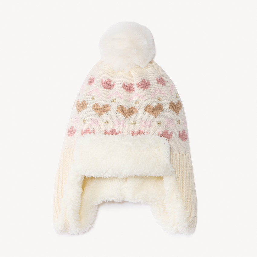Bonnet péruvien en tricot doublé sherpa pour bébé fille