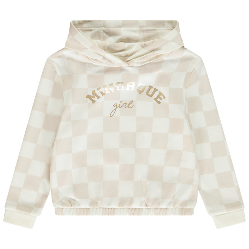 Sweat imprimé damier et print doré pour fille 