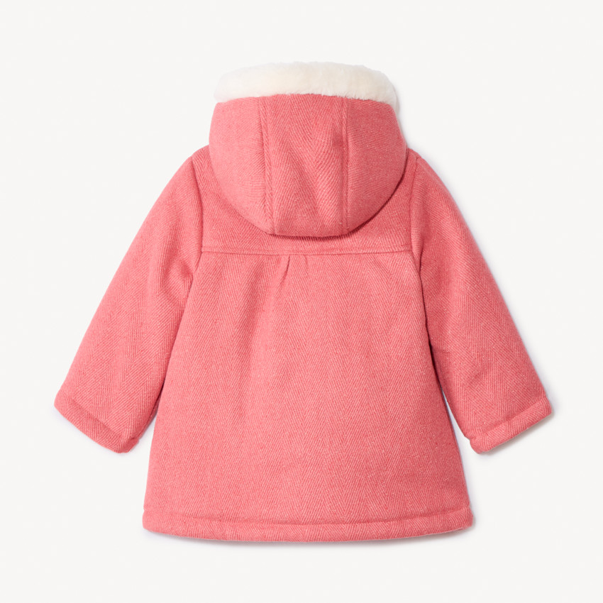 Manteau drap de laine rose à capuche pour bébé fille  