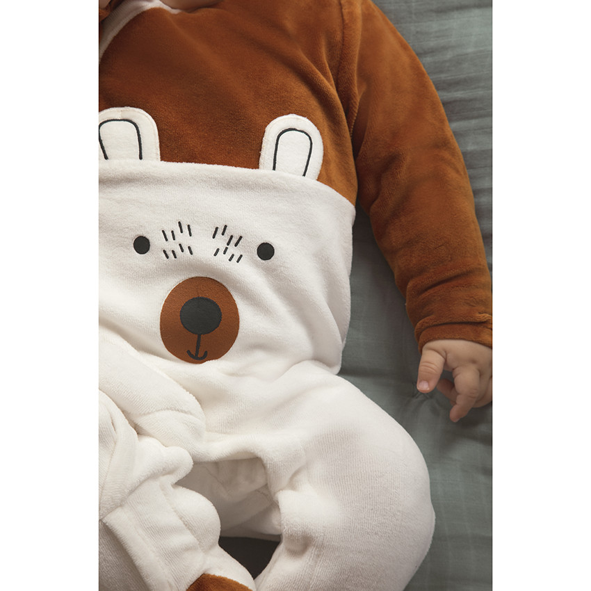 Dors-bien en velours bicolore motif ours 