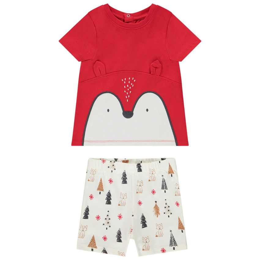 Pyjama 2 pièces T-shirt faon fantaisie + short sapin pour bébé (ouverture différentes selon l'âge) 