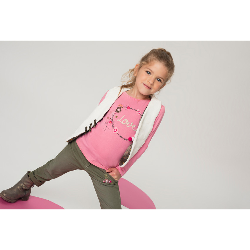 Tee-shirt manches longues en jersey avec print floral et pompons 