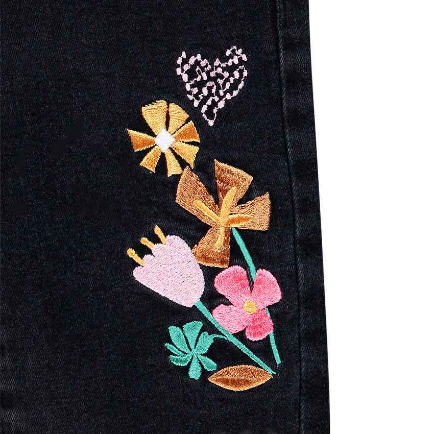 Jean slim à fleurs brodées pour enfant fille 