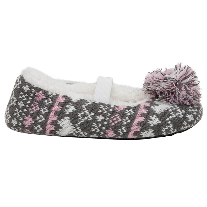 Chaussons bas en tricot avec pompon et doublure sherpa