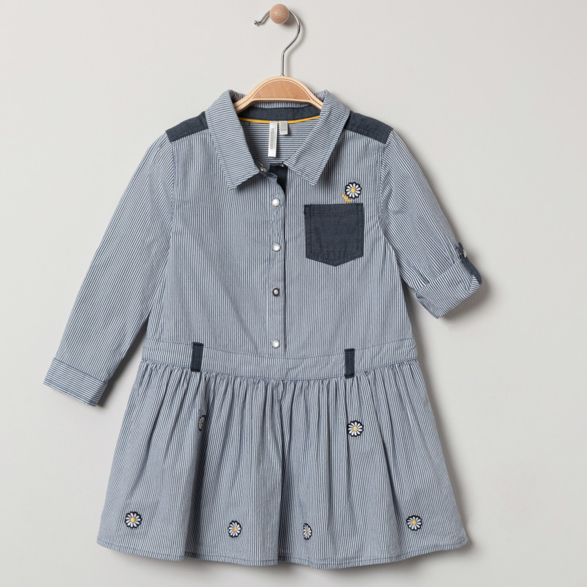 Robe manches longues à rayures et détails en chambray 