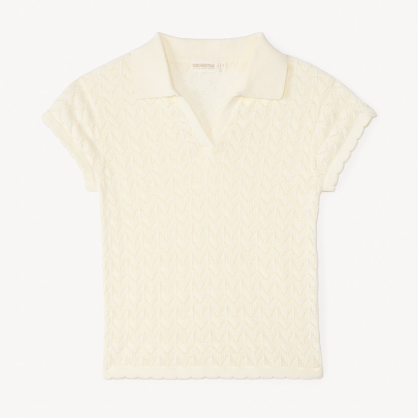 Pull manches courtes uni en tricot ajouré pour fille