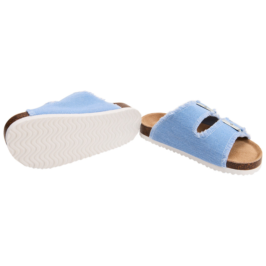 Claquette bleues à double boucles et franges pour fille 