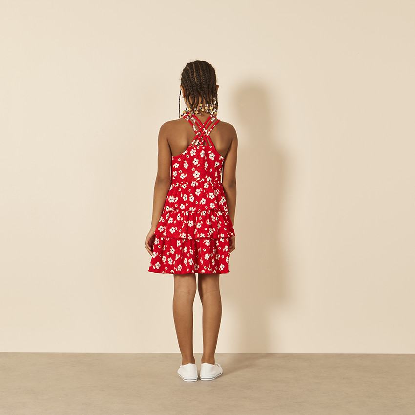 Robe sans manches imprimée et volantée à dos croisé pour fille 