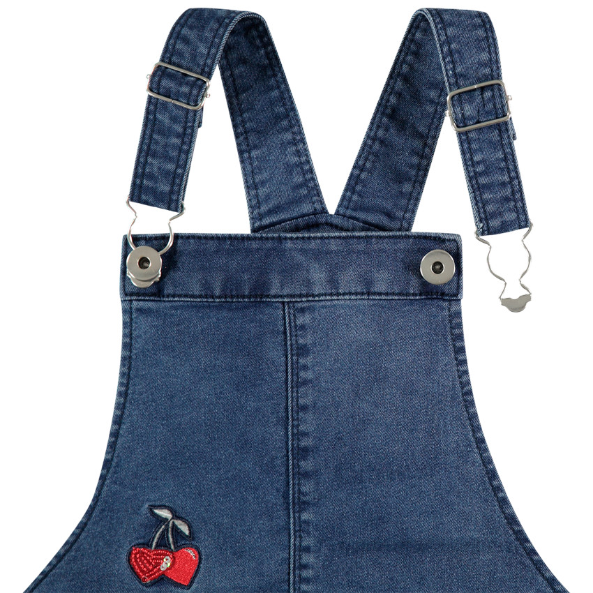 Robe salopette en jean à poche kangourou et motifs brodés 