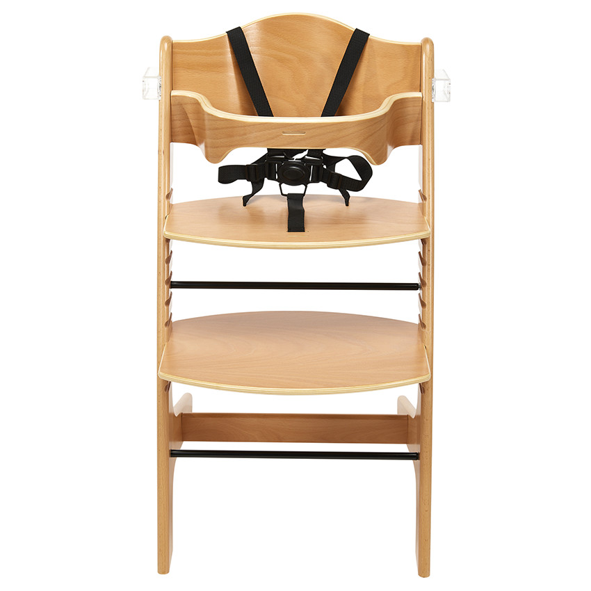 Chaise haute évolutive portable Evoluonge pour bébé en bois de hêtre.  Convertible en table et en chaise haute. Assise rembourrée