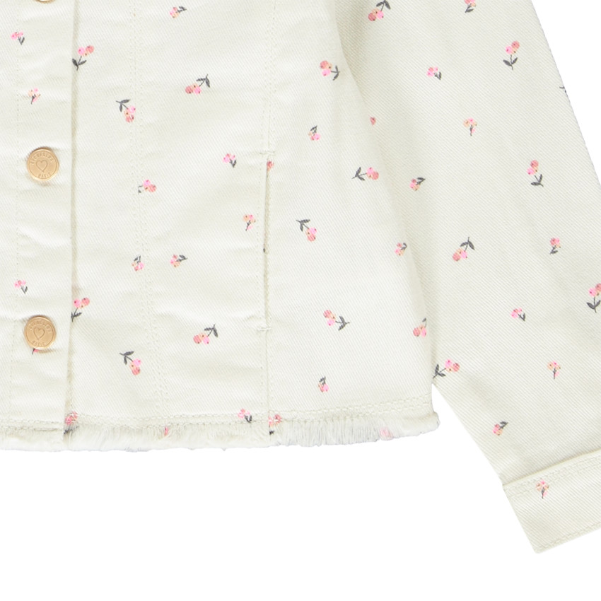 Veste en jean imprimé fleurs à col rond pour fille  