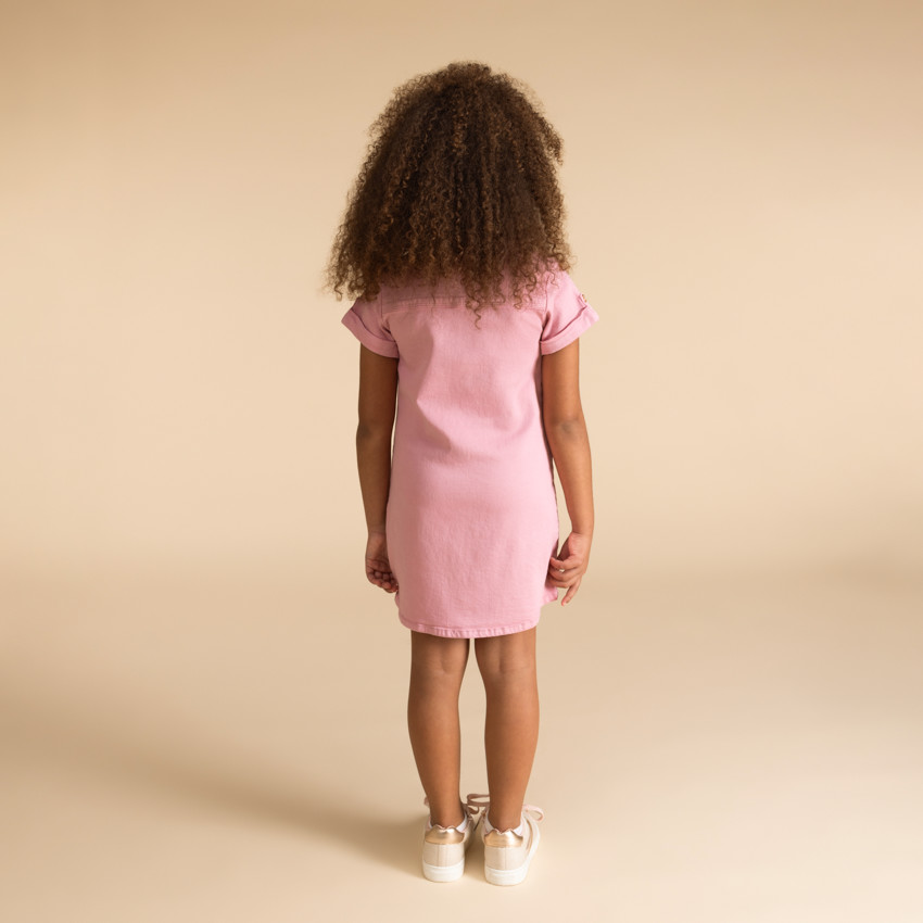 Robe chemise manches courtes en jean uni pour fille 