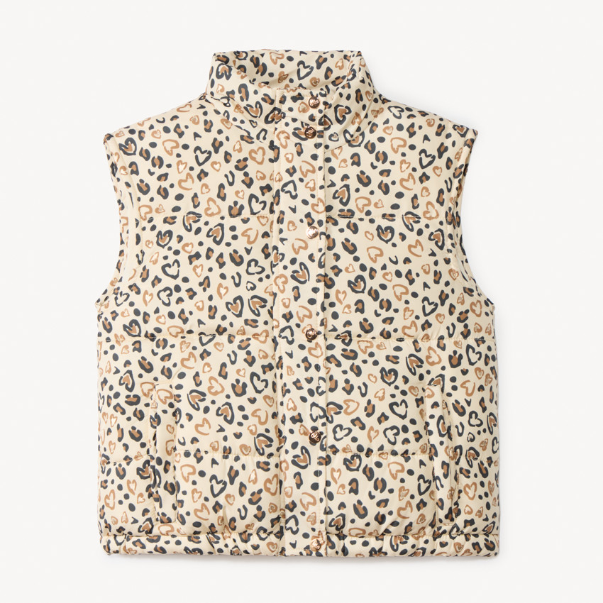 Doudoune sans manches imprimée style léopard pour fille