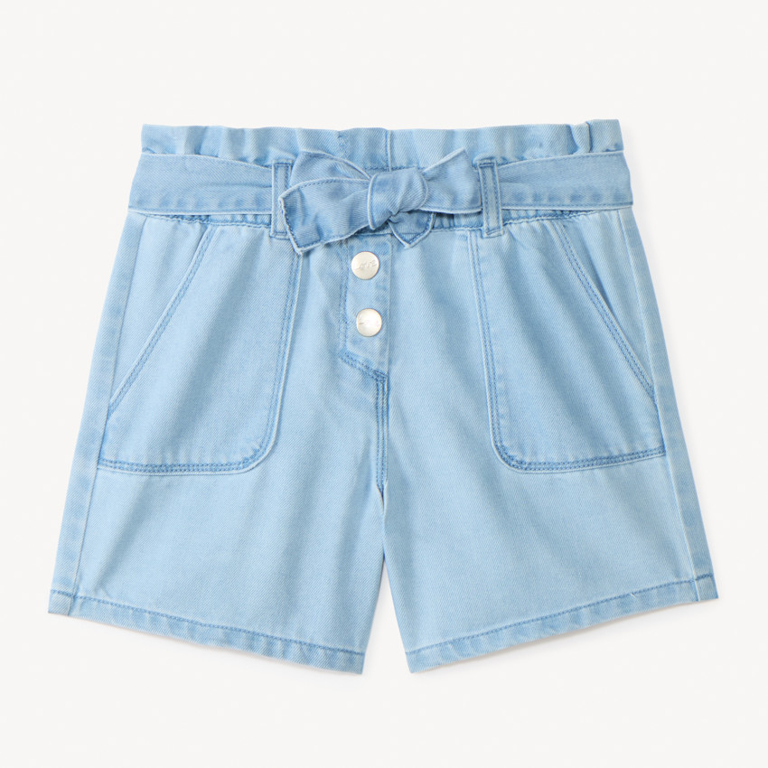 Short paperbag en jean avec ceinture à nouer pour fille