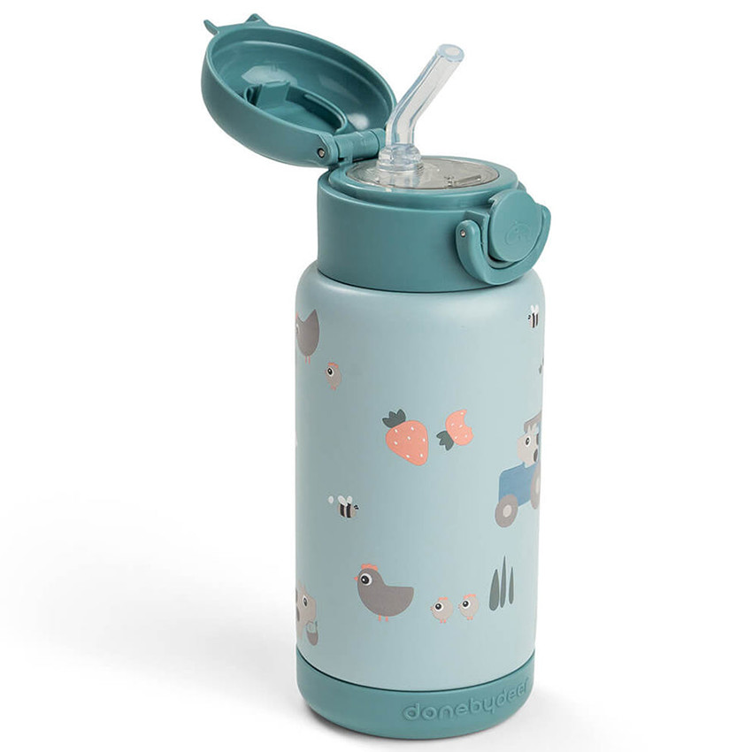 Gourde isotherme avec paille 340ml Tiny Farm Bleu 