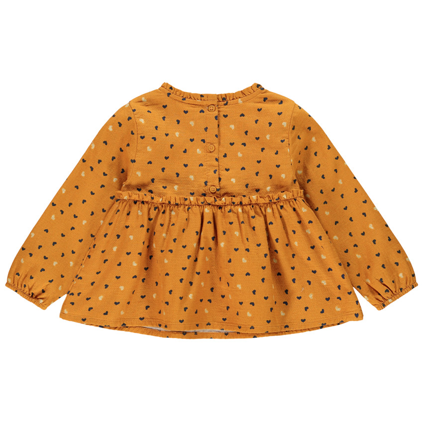 Tunique manches longues moutarde imprimée coeurs pour bébé fille 