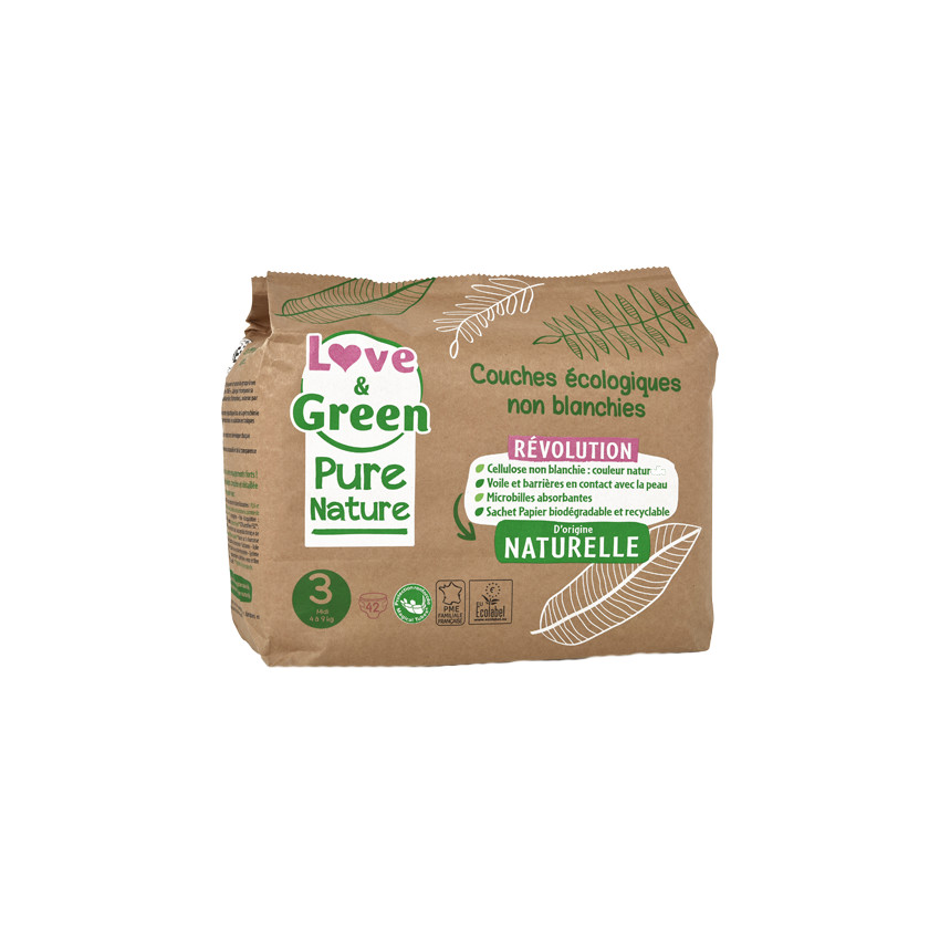 Lot de 42 couches hypoallergéniques Pure Nature - Taille 3 