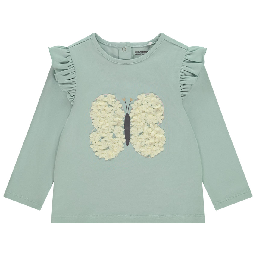 T-shirt manches courtes avec papillon en fleur 3D pour bébé fille 