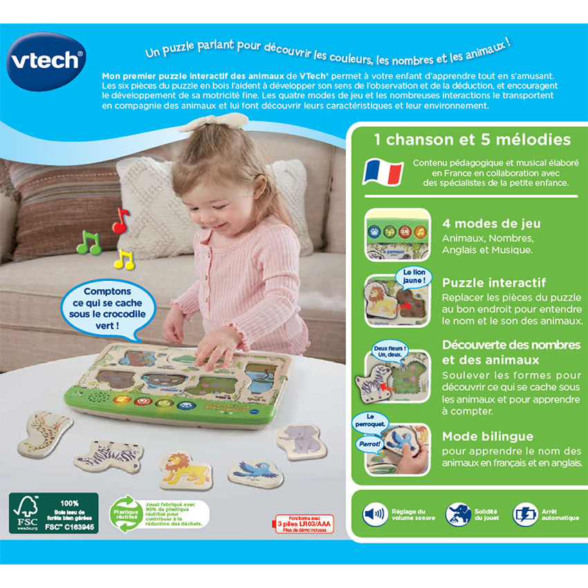 Puzzle interactif en bois Mon Premier Puzzle des Animaux 