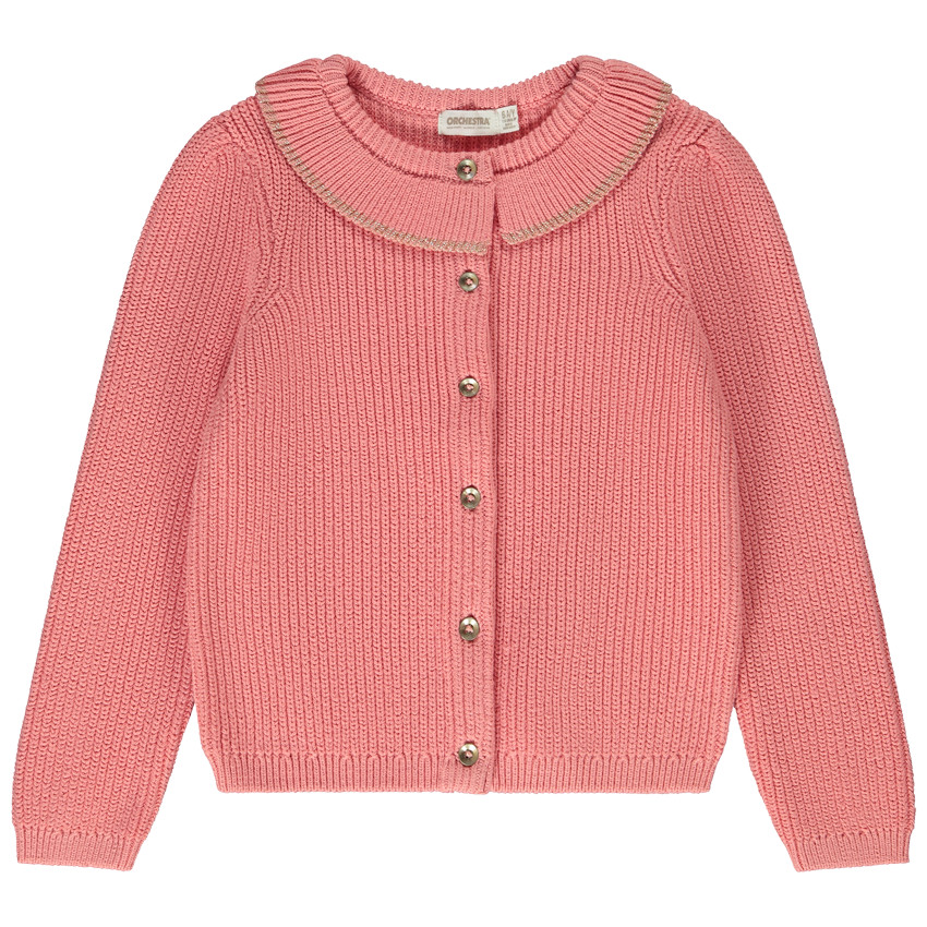 Gilet à collerette en tricot perlé uni pour fille 