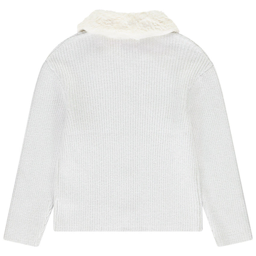 Gilet en tricot côtelé avec col en fausse fourrure pour fille 