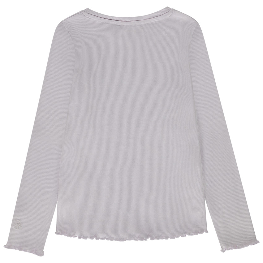 T-shirt manches longues côtelé avec fleur brodée pour fille 