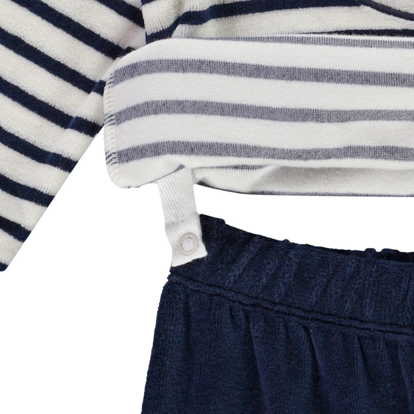 Pyjama 2 pièces en velours t-shirt à rayures ourson + pantalon uni pour bébé garçon 