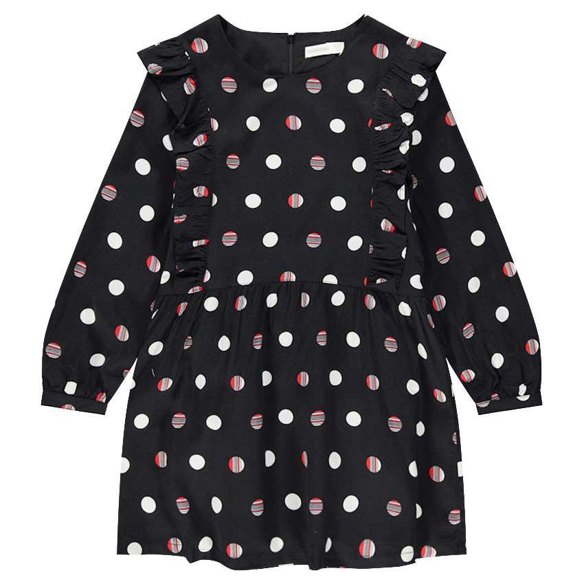 Robe manches longues à volants et pois all-over 