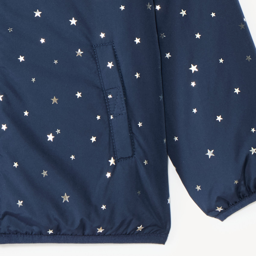Coupe-vent fille doublé en sherpa à capuche et motifs étoiles 
