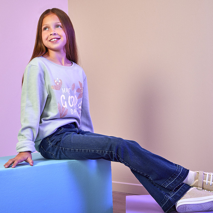 Sweat molleton print fantaisie pailleté pour fille 