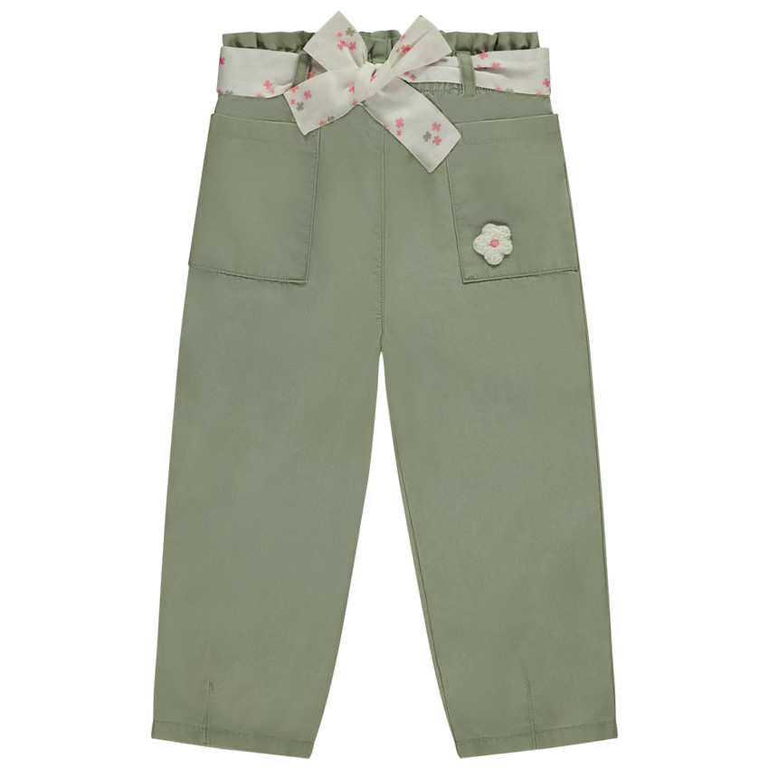 Pantalon avec ceinture à nouer et patch fleur pour bébé fille 