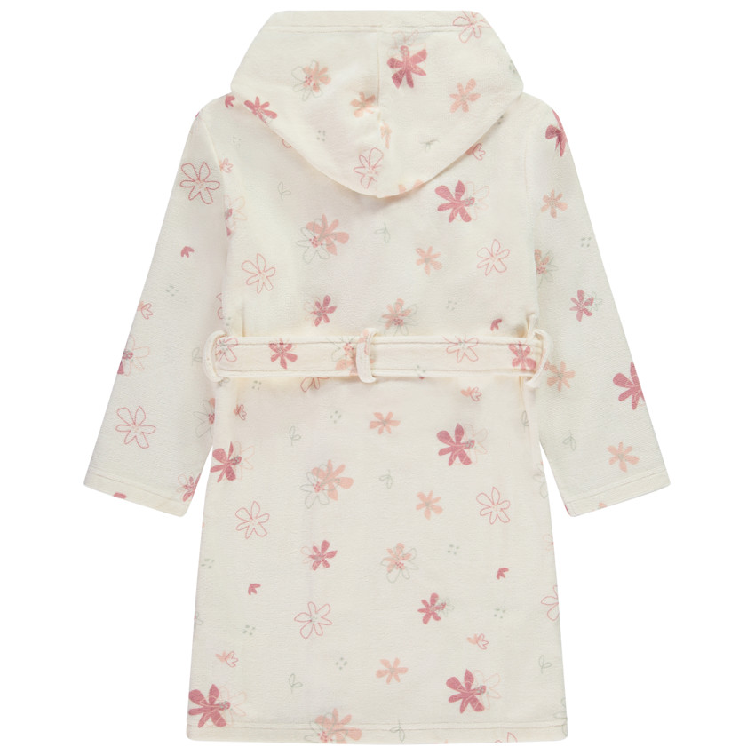 Peignoir eponge a capuche imprime fleurs pour fille