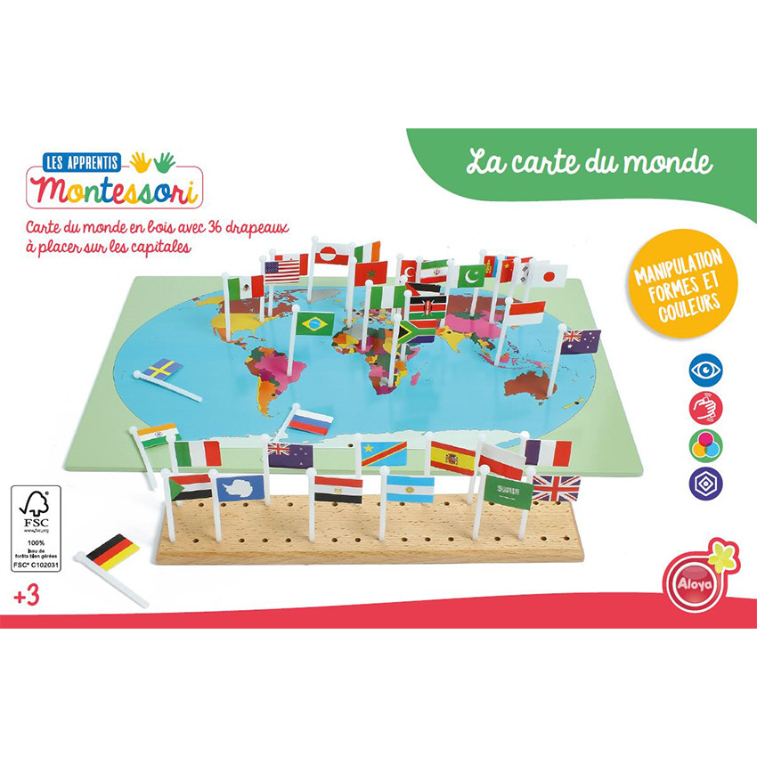 La Carte du Monde 36 Drapeaux Montessori 