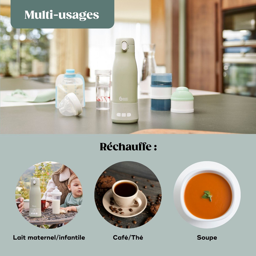Chauffe-biberon nomade Moov and Feed vert sauge  