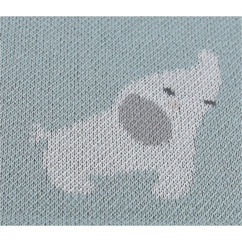 Couverture tricotée en jacquard Bio Anna et Milo 75 x 100 cm - Gris/Vert Pâle 