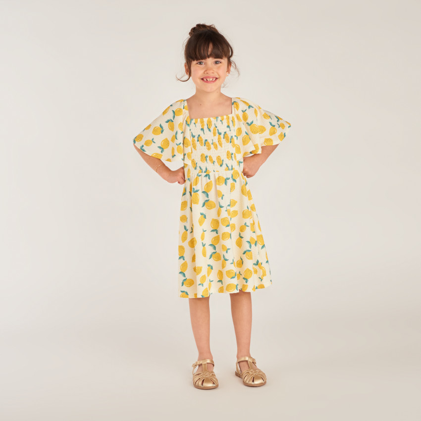 Robe manches courtes en jersey fochette imprimé citron pour fille