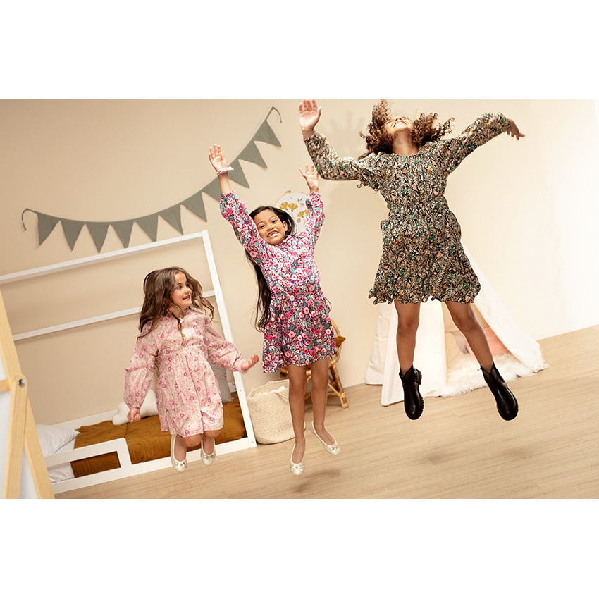 Robe manches longues bouffantes imprimé fleuri pour fille 