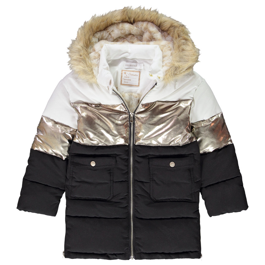 Doudoune longue imperméable avec capuche doublée sherpa pour fille
