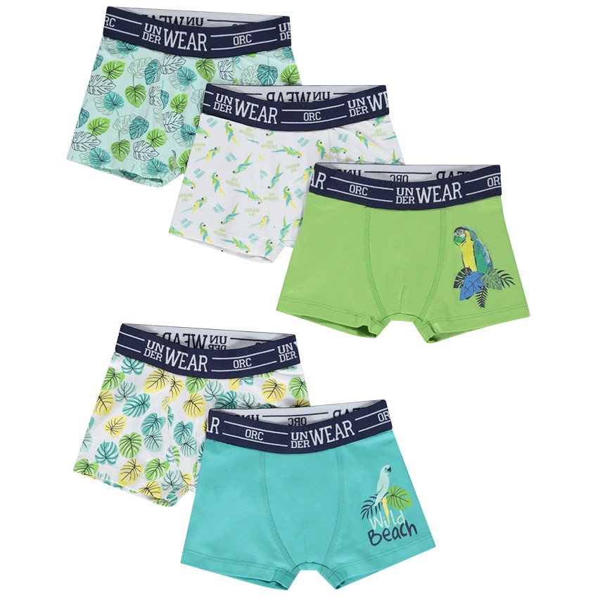 Lot de 5 boxers motifs Tropical Bird pour garçon 