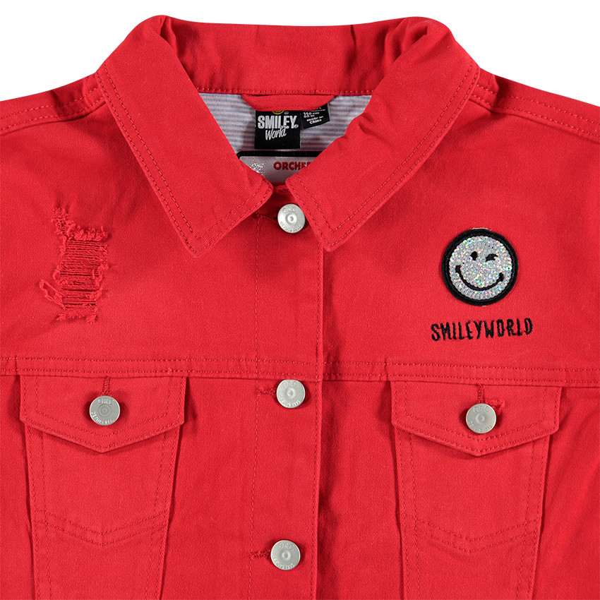 Junior - Veste en jeans rouge avec badge Smiley et poches  