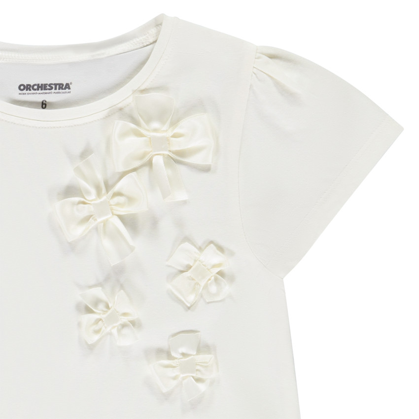 T-shirt manches courtes uni avec nœuds pour fille   