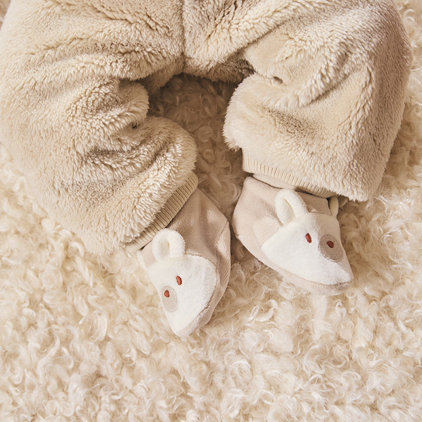 Chaussons ourson en velours pour bébé 