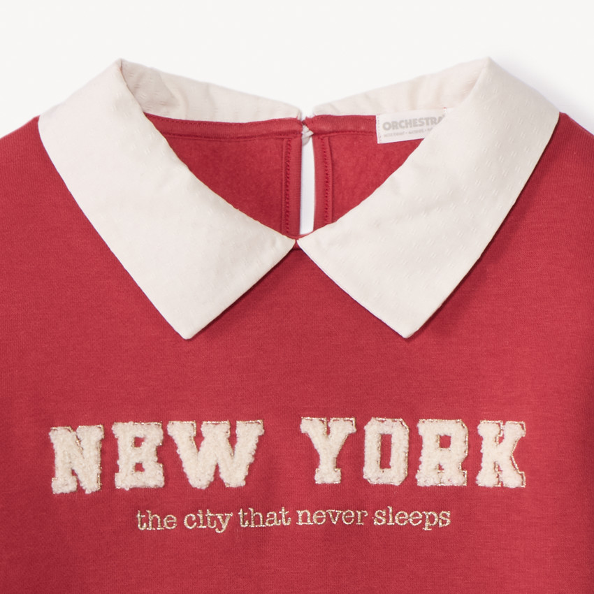 Sweat molleton avec col et borderie pour fille  