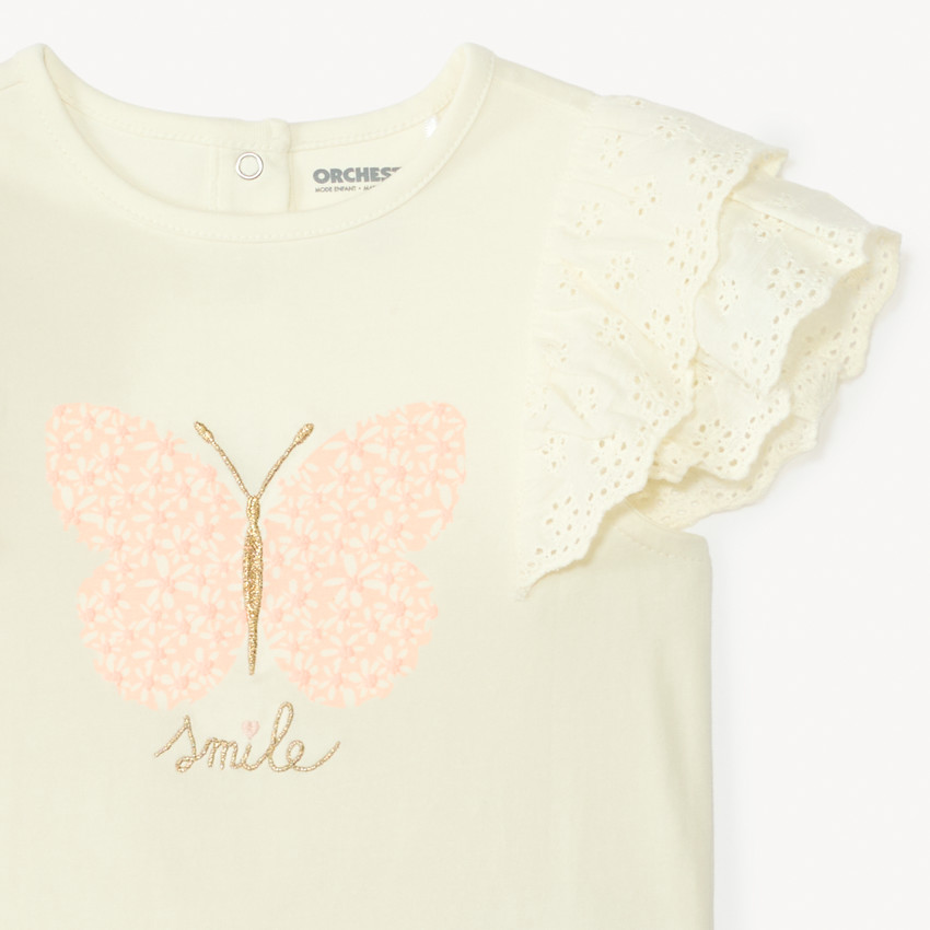 T-shirt manches courtes en broderie anglaise motif papillon pour bébé fille 